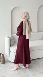 Lovra Bağlamalı Scuba Elbise - Bordo - Görsel 4