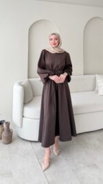 Lovra Bağlamalı Scuba Elbise - Kahverengi