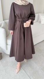 Lovra Bağlamalı Scuba Elbise - Kahverengi - Görsel 2