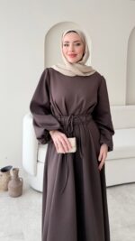 Lovra Bağlamalı Scuba Elbise - Kahverengi - Görsel 3