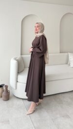 Lovra Bağlamalı Scuba Elbise - Kahverengi - Görsel 4