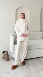 Mores Tüylü Kap - Ekru