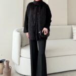 Mores Tüylü Kap - Siyah