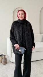 Mores Tüylü Kap - Siyah - Görsel 3