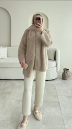 Mores Tüylü Kap - Vizon - Görsel 7