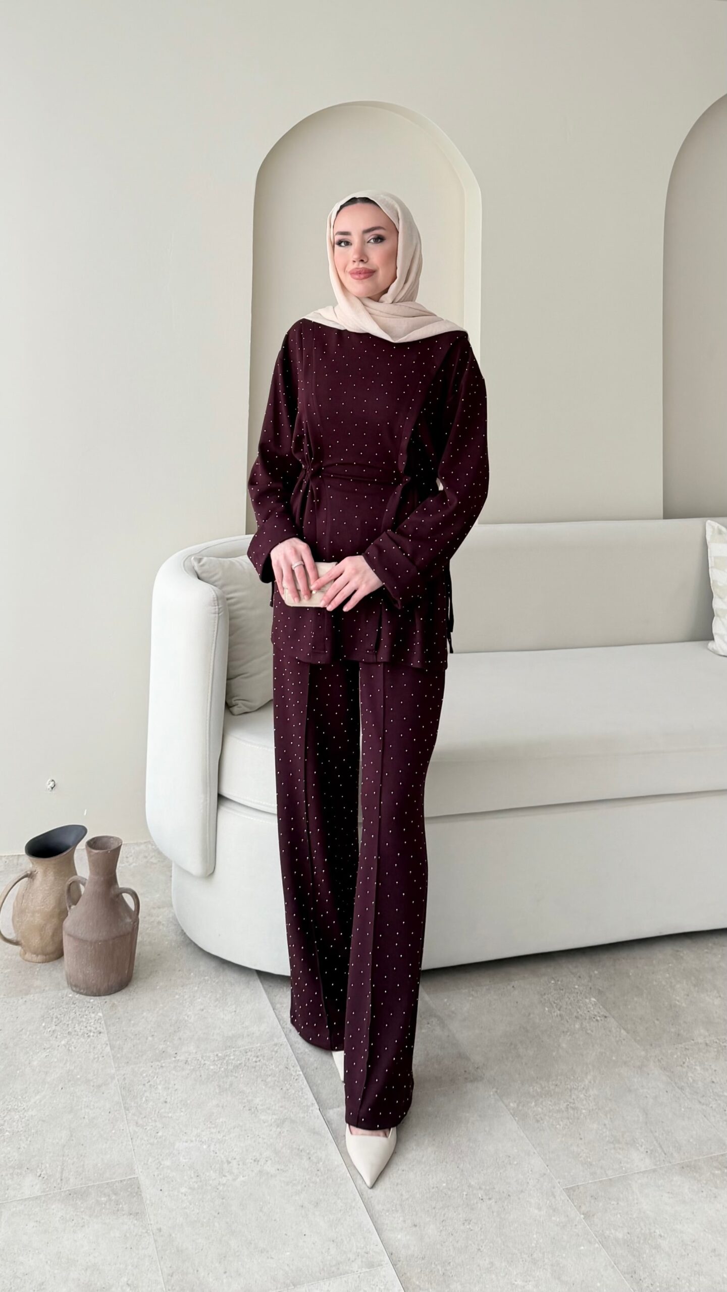 image_1950-2935.jpg Besra Taşlı Oyşo Takım - Mürdüm - Görsel 1