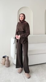 Vena Bağlamalı Oyşo Takım - Kahverengi - Görsel 2