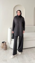 Pilya Fermuarlı Scuba Takım - Siyah - Görsel 3