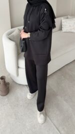 Pilya Fermuarlı Scuba Takım - Siyah - Görsel 6