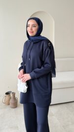 Pilya Fermuarlı Scuba Takım - Lacivert - Görsel 4