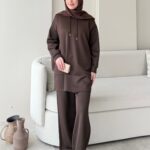 Pilya Fermuarlı Scuba Takım - Kahverengi