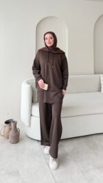 Pilya Fermuarlı Scuba Takım - Kahverengi