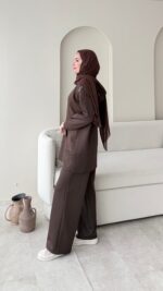 Pilya Fermuarlı Scuba Takım - Kahverengi - Görsel 3