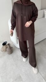 Pilya Fermuarlı Scuba Takım - Kahverengi - Görsel 5