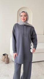 Pilya Fermuarlı Scuba Takım - Antrasit - Görsel 4