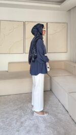 Trend Modal Gömlek - Lacivert - Görsel 5