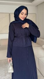 Mina Krep Takım - Lacivert - Görsel 3