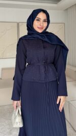 Mina Krep Takım - Lacivert - Görsel 4