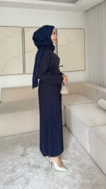 Mina Krep Takım - Lacivert - Görsel 5