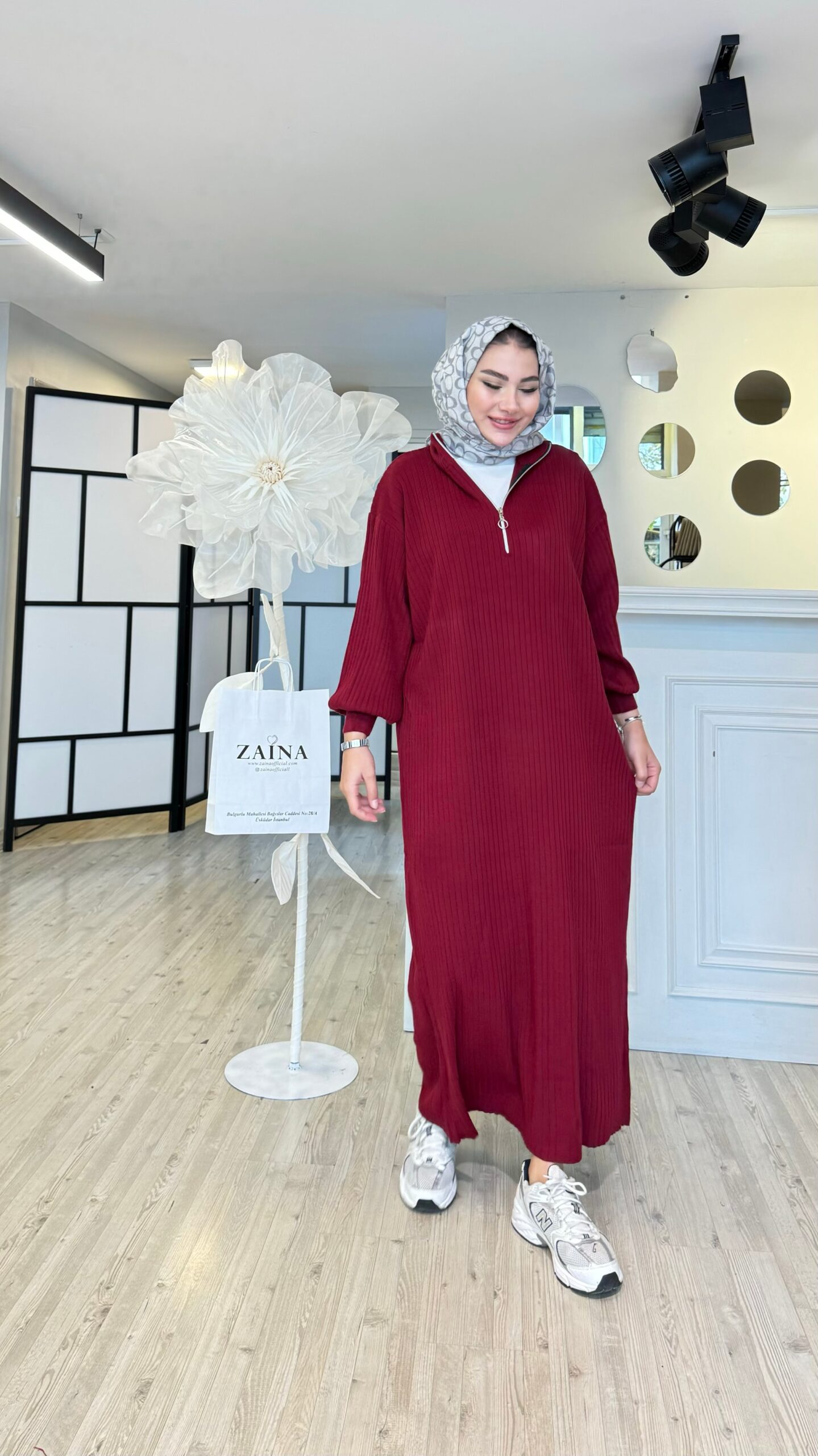 image_1950-44.jpg Fermuarlı Triko Elbise - Gül Kurusu - Görsel 1