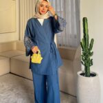 Retro Keten Takım - Mavi