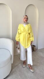 More Taşlı Kimono - Sarı - Görsel 2