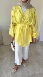 More Taşlı Kimono - Sarı - Görsel 3