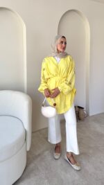 More Taşlı Kimono - Sarı - Görsel 5