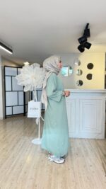 Fermuarlı Triko Elbise - Mint Yeşil - Görsel 4