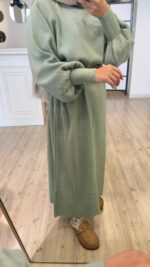 Balonkol Triko Elbise - Mint Yeşil - Görsel 3