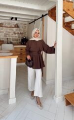 Rozi Gömlek - Kahverengi - Görsel 4