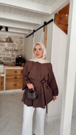 Rozi Gömlek - Kahverengi - Görsel 5