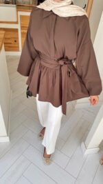 Rozi Gömlek - Kahverengi - Görsel 6