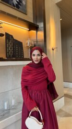 Pare Elbise - Bordo - Görsel 9