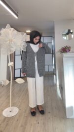 Bağlamalı Parlak Hırka - Gri - Görsel 5