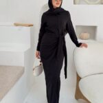 Bağlama Detaylı Keten Elbise - Siyah