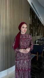 Otantik Pamuk Saten Elbise - Kırmızı - Görsel 2