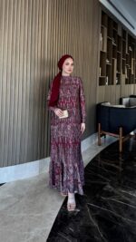 Otantik Pamuk Saten Elbise - Kırmızı - Görsel 4