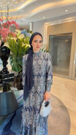 Otantik Pamuk Saten Elbise - Lacivert - Görsel 5