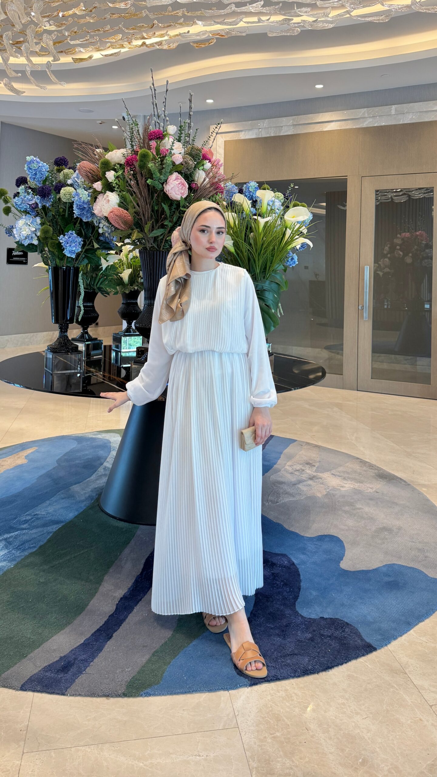 image_1950-828.jpg Beril Pileli Elbise - Beyaz - Görsel 1