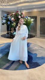 Beril Pileli Elbise - Beyaz - Görsel 4