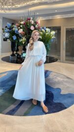 Beril Pileli Elbise - Beyaz - Görsel 4