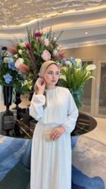 Beril Pileli Elbise - Beyaz - Görsel 5