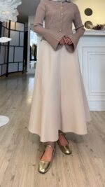 Kesimli Krep Etek - Krem - Görsel 2