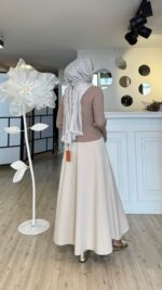 Kesimli Krep Etek - Krem - Görsel 3