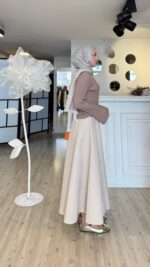 Kesimli Krep Etek - Krem - Görsel 4