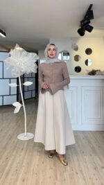 Kesimli Krep Etek - Krem - Görsel 5