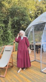 Alin Tensel Elbise - Bordo - Görsel 7