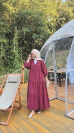Alin Tensel Elbise - Bordo - Görsel 7
