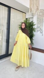 Alin Tensel Elbise - Sarı - Görsel 6